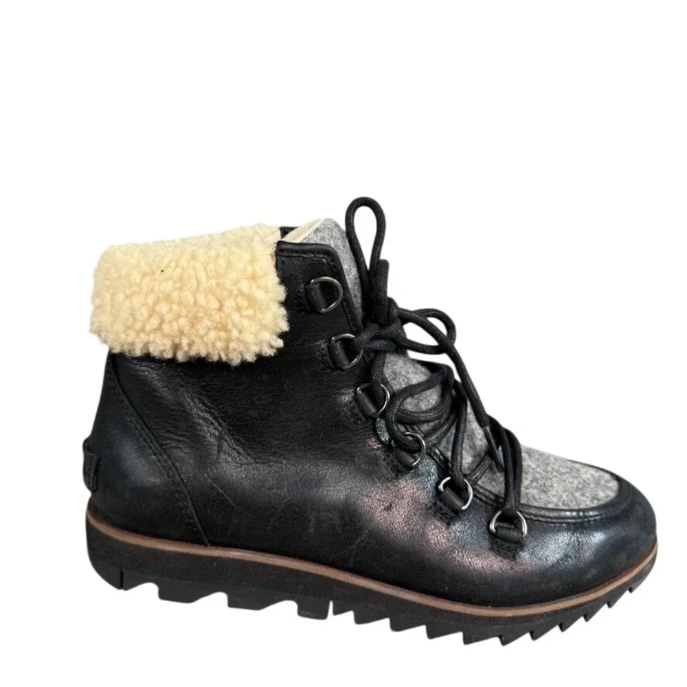 Sorel Ainsley Conquest Waterproof Leather Felt Boots Black NL3733-010 Women 7